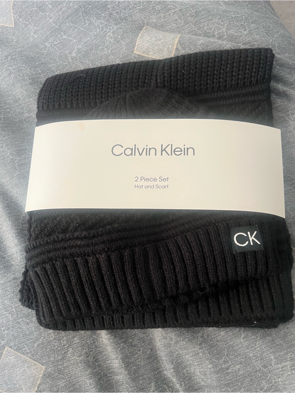 Calvin Klein Black Knit Hat and Scarf Set
